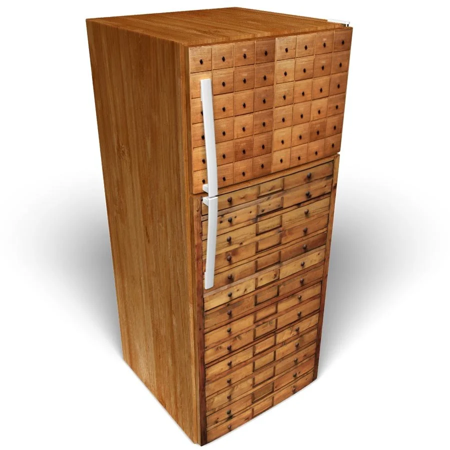 Side by Side Hickory Wood Panel Refrigerator Wrap.